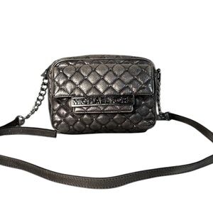 Michael Kors Kim Studded Quilted Gray Leather Messenger Crossbody Bag